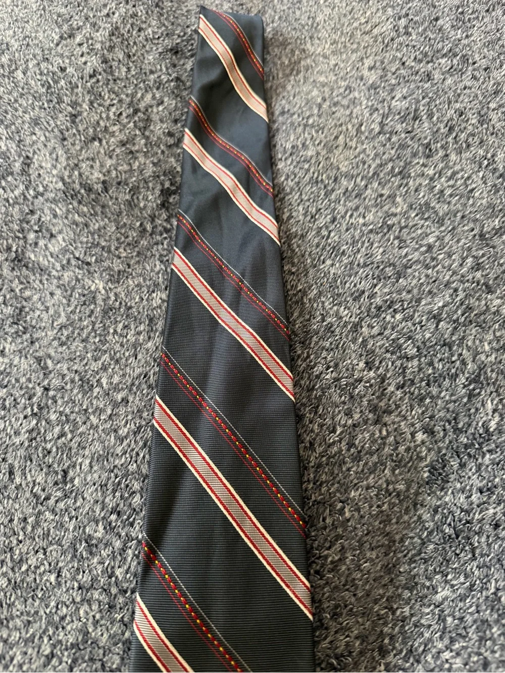 Ketch Classic Navy Blue Men's Stripe Tie with Red and White Accents